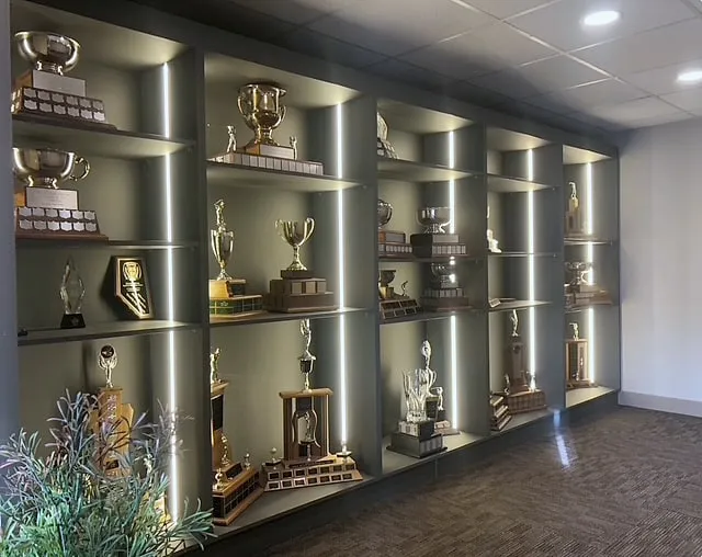 Finished illuminated trophy cabinets at Silver Springs Country Club