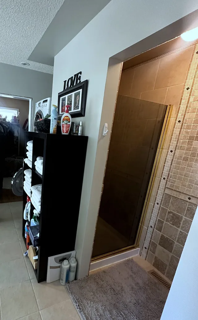 Original tiled shower opening and ensuite storage in McKenzie Towne