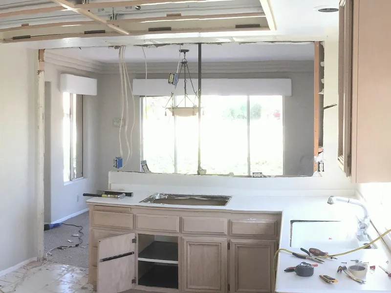 Kitchen wall opened during the Palm Springs renovation
