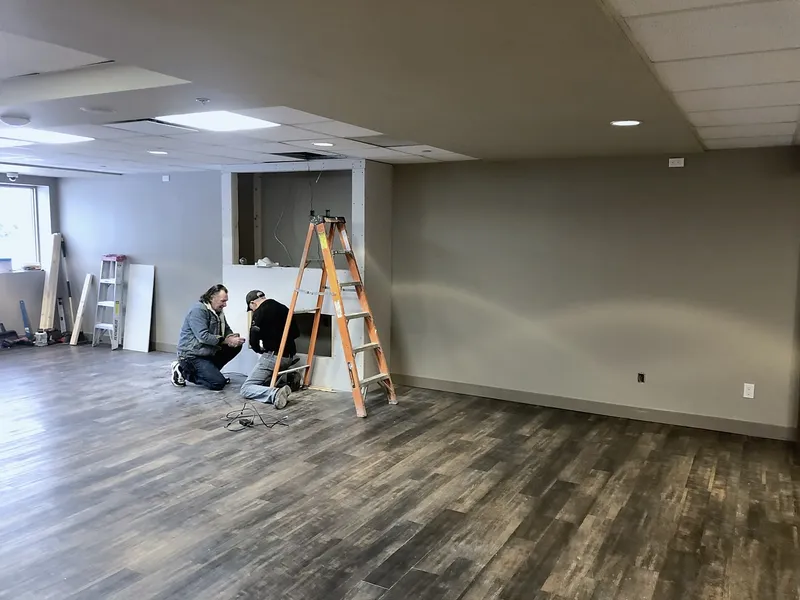 Silver Springs lounge during wall and ceiling finishing