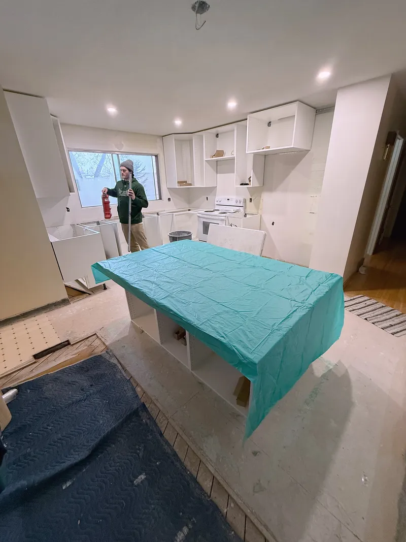Dalhousie kitchen cabinet installation with protected island surface